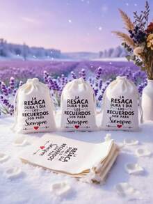 10 pièces Sacs cadeaux élégants en coton doux avec cordon de serrage pour la récupération après la gueule de bois, sacs cadeaux réutilisables avec citations espagnoles imprimées et fermeture à cordon, sacs de rangement légers et portables, convenant pour les enterrements de vie de jeune fille, les mariages, les kits de récupération après la gueule de bois pour les anniversaires, polyvalents et universels - A - Voir 2