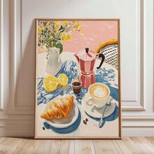 CPWAD French Cafe Breakfast Wall Art, Oil Painting Style Coffee And Croissant, Modern Minimalist Frameless Canvas Decor, Suitable For Kitchen And Dining Room Decoration, French Cafe Scene With Coffee And Croissant - 1pcs - View 2