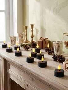 6/12/24pcs Flameless Candle Lights, With Timer Remote Control, Battery Operated, Odorless Flameless Mini Wishing Candles, Suitable For Halloween, Christmas, Valentine's Day, Gifts, Birthday, Proposal, Wedding, Party - Black - Warm Glow - View 8