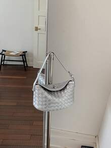 Bolso de mano minimalista tejido de moda de nicho para mujeres 2026 nuevo estilo elegante versátil bolso de hombro cruzado tipo cubo - Plateado - Ver 5