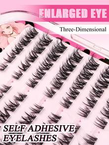 Asiteo 80pcs D Curl Self-Adhesive Single Cluster False Eyelashes 8-12mm Mixed Length, Natural Soft No Glue Needed, DIY Eyelash Extensions, Suitable For Beginners, Cute Cartoon Pet Style Segmented False Eyelashes, Eyelash Clusters - D - View 4