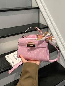 2026 Summer New Polka Dot Silk Scarf Exquisite Handbag Niche Chic Versatile Commute Shoulder Crossbody Small Square Bag - Pink - View 11