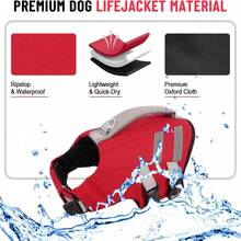 Dog Life Jacket, High Buoyancy Dog Swimming Life Vest, Suitable For Swimming, Boating; Tear-Resistant Reflective Pet Swim Vest, Fits Small, Medium, Large Dogs, Pool Floating Style, Adjustable Dog Swimming Safety Vest - Red - View 5