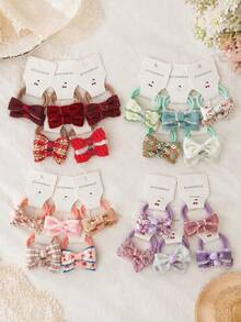 10pcs Pastoral Style Assorted Fabric Bow Headbands Hair Accessories, Suitable For Children - Multicolor - View 6