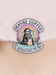 Maybe Coffee Is Addicted To Me Enamel Pin Skeleton Reaper Rainbow Coffee Cup Lapel Brooch Coffee Lover Backpack Decor Gift - Multicolor - View 2