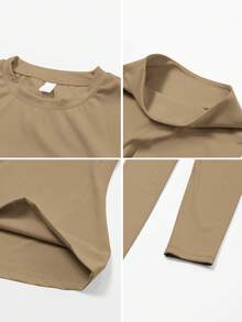 NcmRyu One Set Women's Solid Color Elastic Round Neck Short Sleeve Long Pants Sports Set - Yellow - View 4