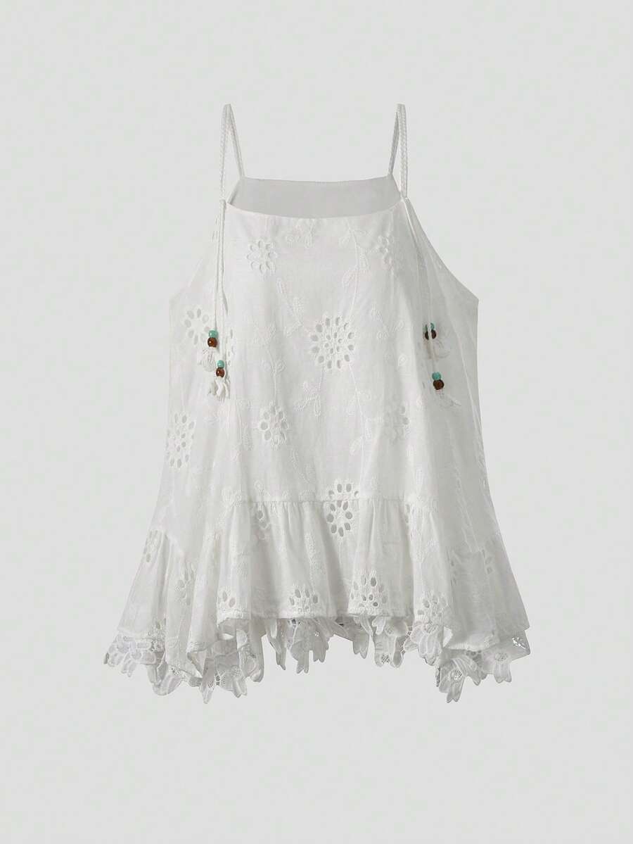 Sweet And Gentle Embroidered Hollow Lace Camisole For Women, Summer White - White - View 1