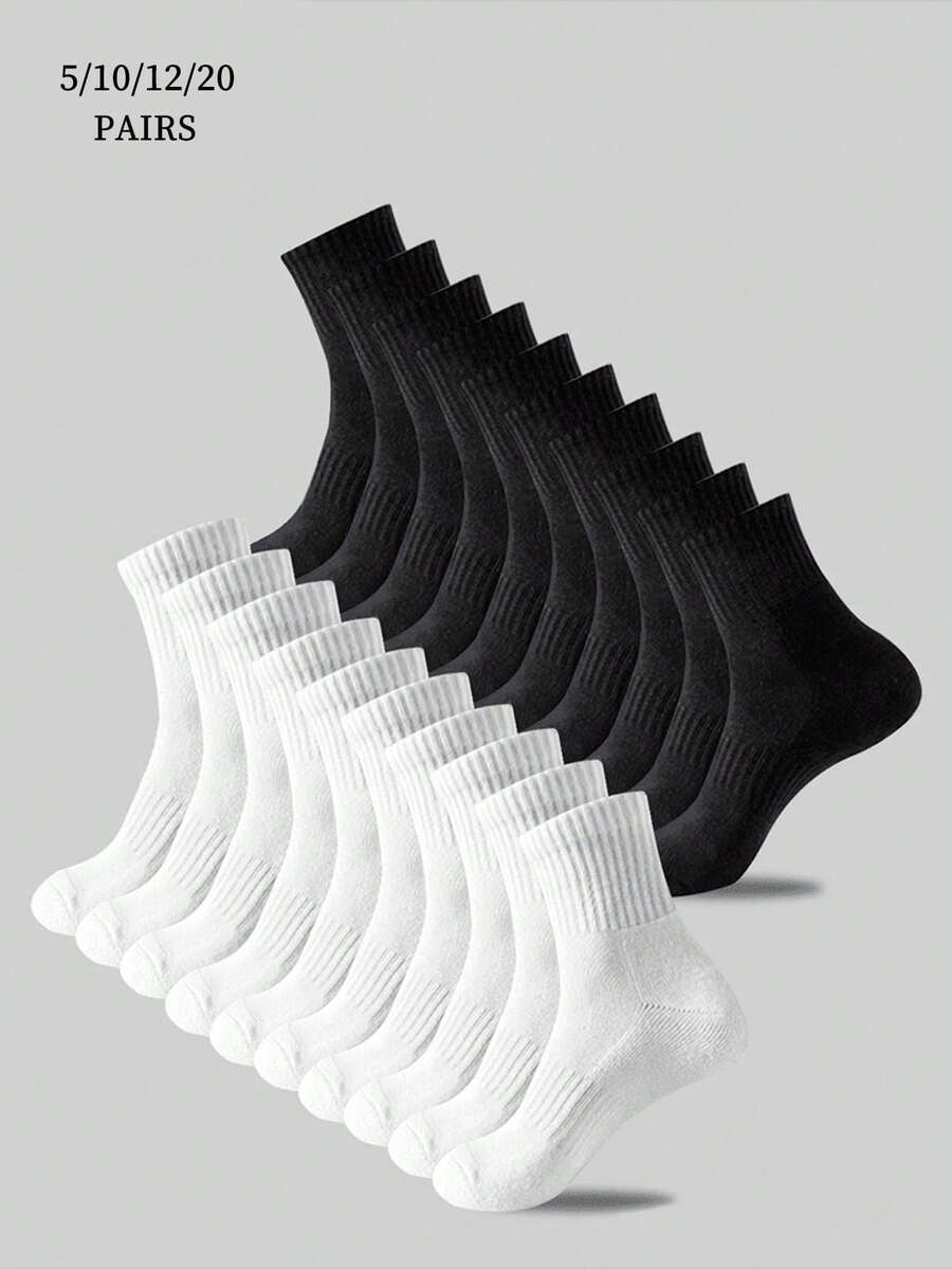 5 Pairs/10 Pairs/12 Pairs/20 Pairs Men's Casual Socks, White Socks, Winter Socks, Black Socks, Outdoor Sports Socks, Daily Wear Socks - Multicolor - View 1