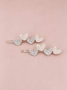 1pc 4-Heart Faux Pearl Rhinestone Alloy Side Hair Clip, Non-Slip Exquisite Luxury Sweet Barrette, Suitable For Daily, Easter, Christmas, Mother's Day, Birthday, Graduation Prom, Spring, Summer, Autumn - Multicolor - View 1
