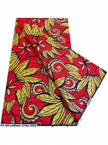 1/3/6 Yards Gold Glitter Wax Print Fabric - Red & Gold Tropical Floral With Black Outline | Clear Wax Print Texture | Suitable For Festival Outfits, Long Dresses, Headscarves And Tablecloths - Multicolor - View 11