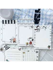 SNOOPY PEANUTS Cartoon A7 Sticky Note Set, 6 Random Cute Character Designs, Thick Paper No Bleed-Through, Self-Adhesive For Daily Memos, Planner Layout, Message Notes And More, Minimalist Korean Style, Suitable As Planner Supplies, Office Notes, Student Stationery, Personal Use - Multicolor - View 6