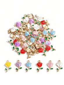 10/20/100PCS Multi-Color Oil-Drip Rose Alloy Jewelry Accessories DIY Necklace Bracelet Earring Pendant Keychain Bag Charm - Rose - View 1