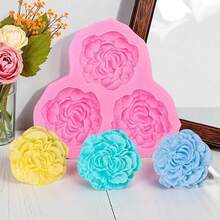 1pc 3-Hole Peony Shaped Silicone Mold, Used For Shooting Decorative Props, Handmade Crafts, Gypsum, Holiday Candle Decorations, With Simple Demolding And Reusable Silicone Molds. - Pink - View 1