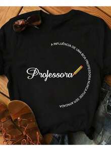 Camiseta de Cotton Polyester Polyester   con estampado La influencia de un buen maestro nunca se puede borrar Educación escolar Minimalista Manga corta y cuello redondo Corte - Negro - Ver 1