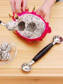 1pc Double-Ended Stainless Steel Melon Baller Scoop, 2 Size Fruit Ball Maker, Multifunctional Ice Cream Scooper Watermelon Dragon Fruit Digging Spoon, Kitchen Gadget For Fruit Salad Dessert Decoration - Multicolor - View 8