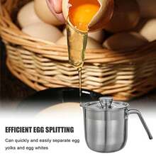 Egg White Separator | Multiple Eggs Separator Stainless Steel,Large-Capacity Multiple Eggs With Lid And Handle For Kitchen Meringue Cream - Silver Gray - View 6