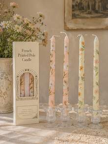 2/4pcs French Floral Print Long Taper Candles, Long Stem Candle Size 0.86*9.84 Inches, Create Warm Atmosphere, Suitable For Home Decor, Hotel Decor, Table Setting, Women's Gift, Birthday Gift - Candle - View 9