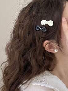 20/10pcs/Set Black & White Contrast Polka Dot Bow Hair Clips, 3D Bow Tie Design, Smooth Curved Shape, Vintage French Niche Style Hair Accessories - Suitable For Girls And Teens, Perfect For Daily, Vacation, School, Party, Sports And More, Add Beauty To Your Hairstyle - Multicolor - View 2