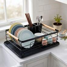 Space-Saving Dish Drying Rack With Drip Tray And Utensil Holder - Multi-Functional Kitchen Storage Rack For Bowls, Plates, Knives, Forks And Chopsticks, Kitchen Countertop Dish Drying Rack - View 7
