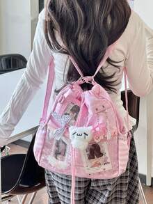 1 buah Tas Ita Gaya Jepang Baru, Modis, Kasual, Lucu, Manis, Motif Polkadot, Tali Serut, Kapasitas Besar, Ringan, Nilon, Multifungsi, Tas Bahu/Selempang/Ransel untuk Anak Perempuan, Belanja Sehari-hari, Bepergian, Pesta, Liburan, Hadiah - MultiWarna - View 7