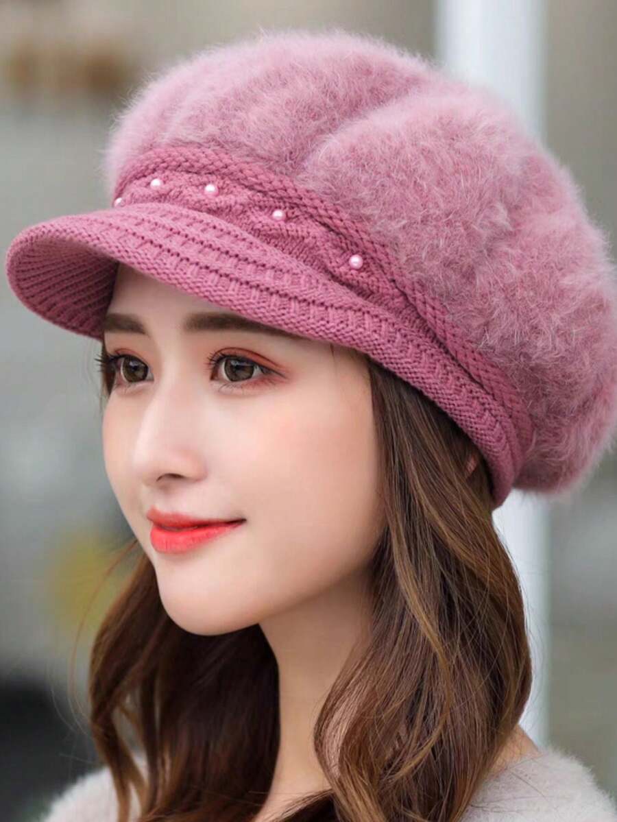Elegante Inverno De Outono Malha Chapéus Para Mulher Boina Gorro Observe que a cor está um pouco errada - Roxo - Visão 1