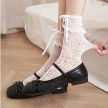 OU LIAN NIAO 1/2 đôi tất Lolita phong cách Gothic nơ, cao đến bắp chân, dễ thương thu hút, phù hợp cho mùa tựu trường - Nhiều màu - View 6