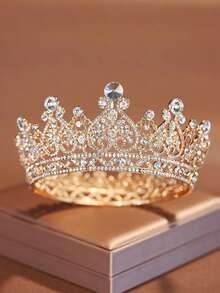 1 pieza Corona redonda elegante y majestuosa, accesorios de moda para fiestas de boda y el Día de San Valentín para mujeres - Plateado - Ver 7