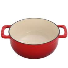 7.5QT Gradient Red Enamel Cast Iron Cooking Pot With 2 Silicone Heat Resistant Gloves For Stewing, Braising & Daily Home Cooking - View 9