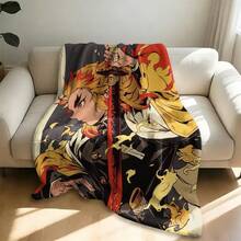 Flame Hashira Rengoku Kyojuro Flannel Blanket Demon Slayer Anime Character Plush Throw Blanket For Couch Bedroom Travel - Colour 1 - View 3