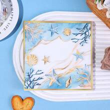 20/40/60pcs Watercolor Ocean Style Gold Rim Cocktail Napkins, Starfish And Shell Print 2-Ply Thickened Beach Tabletop Decorative Napkins, Suitable For Island Party, Pool Party, Beach Wedding, Mediterranean Style Party, Picnic, Baby Shower And Birthday Party - Multicolor - View 3