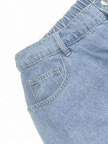 Plus Size Women's Pocketed Wide Leg Loose Casual Versatile Blue Denim Jeans, Harajuku Style, Relaxed Fit, High Waist, Carrot Pants Fall - Light Wash - View 6
