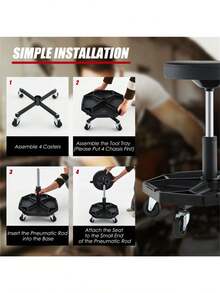 Black Heavy-Duty Adjustable Height Rolling Stool With Tool Tray Storage 330 LBS Capacity - as Pic - View 10