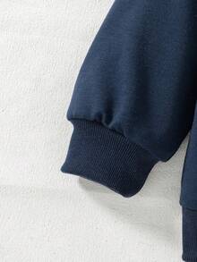 Girls' Casual Fashion Solid Color Peter Pan Collar Sweatshirt, Spring/Autumn - Navy Blue - View 7