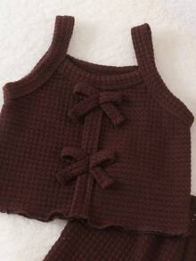 2pcs Set Atasan Camisole Longgar dan Celana Pendek untuk Bayi Perempuan, Model Tipis untuk Musim Panas - Coffee Brown - View 6