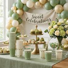 10/20/40pcs,Sage Green Cream Curly Scalloped Line Disposable Paper Cups, Minimalist Hand Drawn Loop Border Drinking Cups, Neutral Tableware For Gender Neutral Baby Shower, Rustic Garden Wedding, Spring Brunch And Farmhouse Picnic Supplies - View 7
