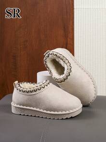 1 Pair Full Coverage Thick Lining Children's Low-Top Snow Boots, Girls' Style, Vintage Versatile, Autumn/Winter Daily And Outdoor Wear - Beige - View 3