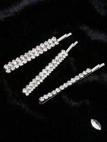 3er Set Strass-Metall-Haarspangen für glattes Haar, elegante süße Haarspangen zur Dekoration von seitlichen Dutt-Frisuren, 3 Stile, Braut- und Brautjungfernzubehör, Party, Date, Treffen, Feiertagsgeschenk - Verschiedenfarbig - Übersicht 6