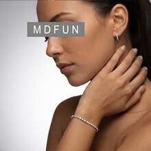 MDFUN 18K White Gold Plated Jewelry Set 3.5mm Marquise CZ Tennis Bracelet, 10mm CZ Hoop Earrings - Bracelet + Earrings - View 2