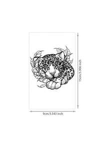 1 Sheet Men's Black Stippled Leopard Head Temporary Tattoo Stickers, Gentle Spotted With Leaves Dot Shading Waterproof Large Body Stickers For Arm Chest Rib Shoulder Decor - Black - View 6