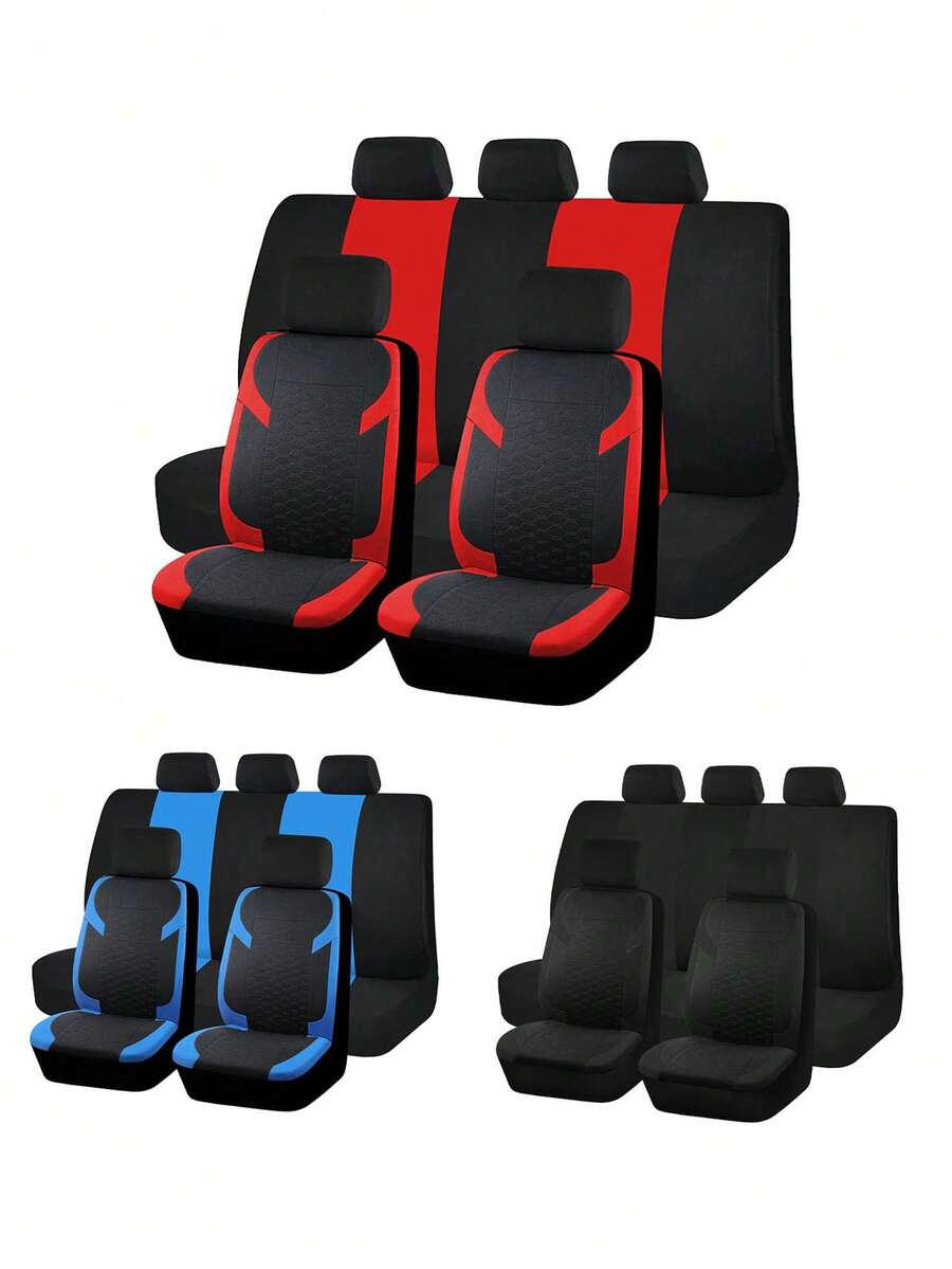 9pcs(5 Seats) Universal Car Seat Covers, Hexagonal Quilted Mesh Fabric, Soft Sponge Padding, Airbag Compatible, Durable Polyester Material, Car Seat Protector, Suitable For Sedan, SUV, Truck And Other Car Models, Interior Accessories