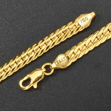 2pcs Fashionable And Luxurious Italian 750 18K Gold-Plated Copper Necklace Copper Bracelet Suitable For Men Women Daily Wear Classic Couple Jewelry - Gold - View 6