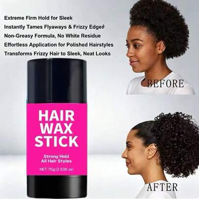 Hair Wax Stick, Smooth Frizz, Tame Flyaways, Smooth Broken Hair, Repair Split Ends, Hold, 75G