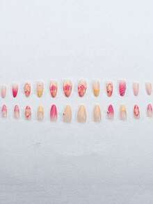 Transform Your Nails, 24pcs/Set French Almond Shape Ocean Style Elegant 3D Floral Water Drop Shell French Sweet Press-On Full Coverage Artificial Nail Tips With 1pc Jelly Glue And 1pc Nail File, Add A Touch Of Romance, Make You Look Sweet, Suitable For Daily Dates - Multicolor - View 3