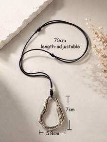 Hegaze 1pc Bohemian Style Geometric Asymmetrical Water Drop Large Pendant Adjustable Drawstring Long Necklace For Women - Irregular Water Droplets - View 6