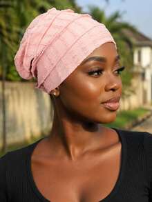 CONFLASS Solid Crinkle Textured Turban Hijab For Women, Stretch Soft Waffle Knit Head Wrap, Comfortable Chemo Cap Hair Loss Cover Daily Wear Headscarf - Multicolor - View 3