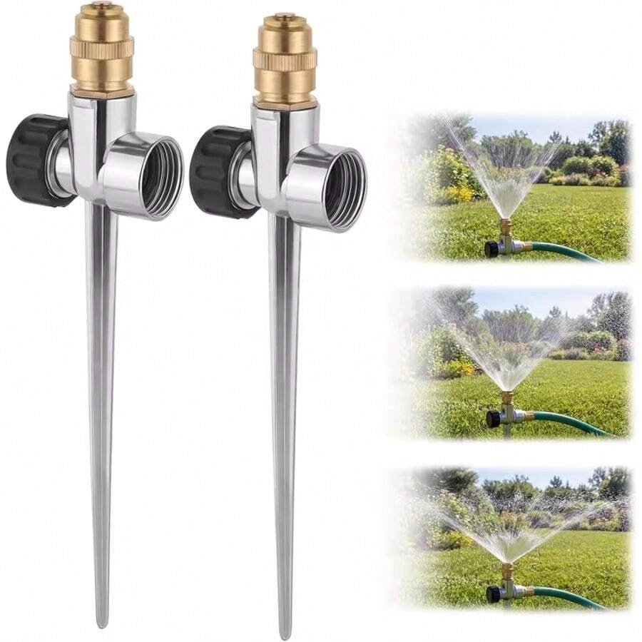 Garden Lawn Sprinkler (2pcs), Metal Nozzle With Aluminum Alloy Ground Stake Base, Adjustable Brass Nozzle, Suitable For Yard, Garden, Vegetable Patch And Small To Medium Lawn Irrigation - View 1