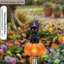 2D Flat - [2D Flat]1pc 2D Flat Acrylic Black Cat & Pumpkin Pattern Garden Stake, Halloween Holiday - Themed Decoration, With Stake Base, Easy To Insert, Perfect For Home, Backyard, Lawn, Outdoor Seasonal Display - A - View 2