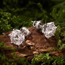 BAMOER Moissanite Wedding Earrings, Platinum Plated Brilliant Cut Round Lab Grown Diamond 925 Silver Earrings, For Women - Silver - View 10