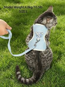 Polyester Cute Bear Pattern Mesh Breathable Comfortable Pet Harness And Leash 2pcs Set, Pet Supplies, Cat And Dog Supplies, Suitable For Small Dogs Outdoor Use (Not Suitable For Large Dogs) - Blue - View 3