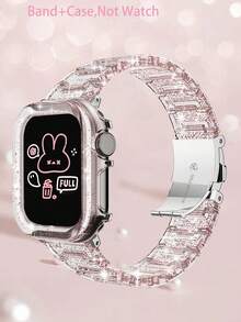 1pc/Set, Compatible With Apple Watch Band And Case, Transparent Glitter Resin Band + PC Glitter Transparent Case, Semi-Enclosed Shockproof Hard Shell, Chameleon Glacier Transparent Band, Ladies Watch Band, Size Options: 38mm, 40mm, 41mm, 42mm, 44mm, 45mm, Extra Large 49mm, Transparent Colorful Wristband - Pink - View 12